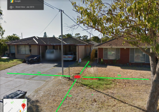 One picture showing 3m into every direction of proposed pillar location.