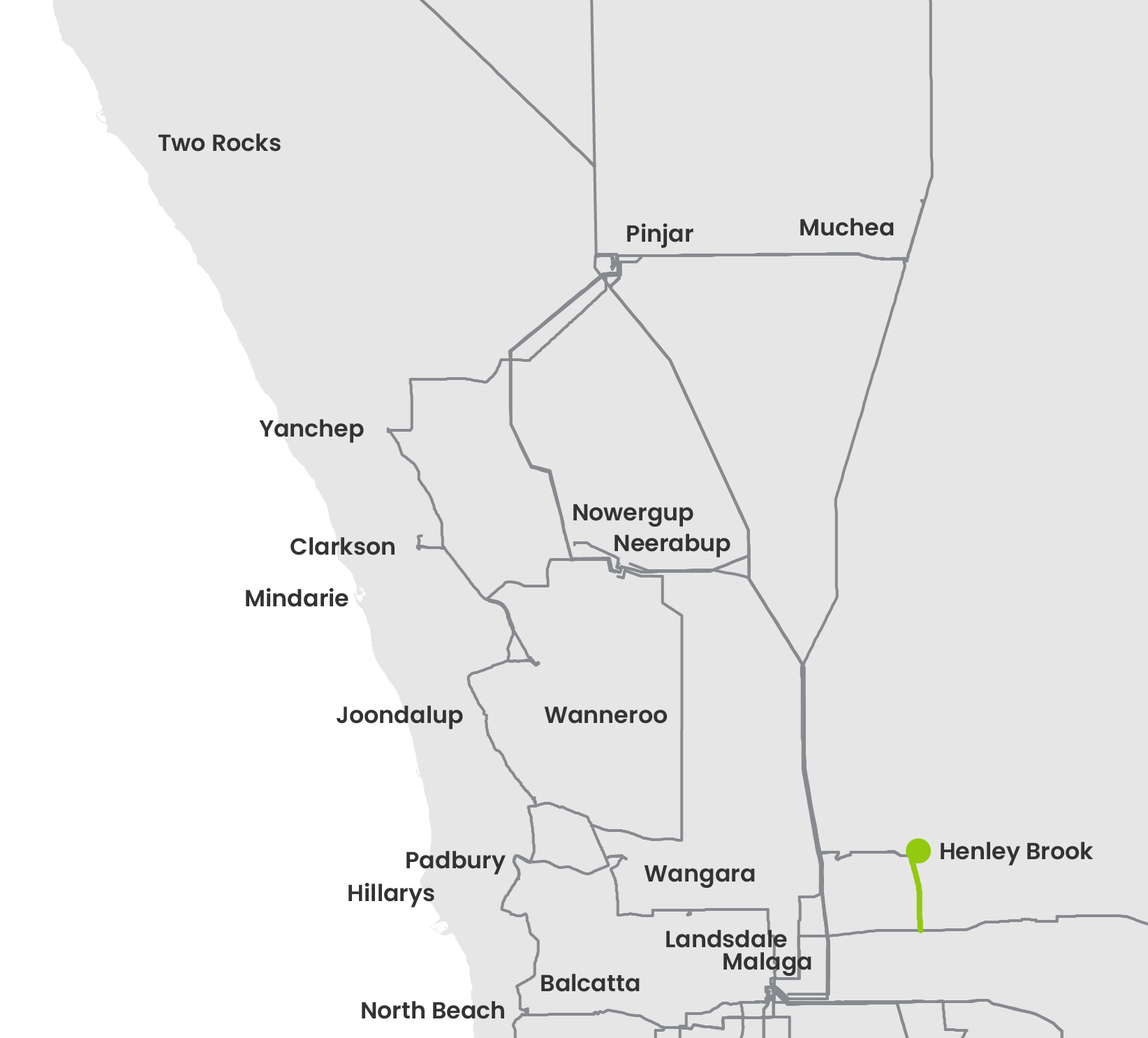 Northern Terminal to Henley Brook Substation line route map